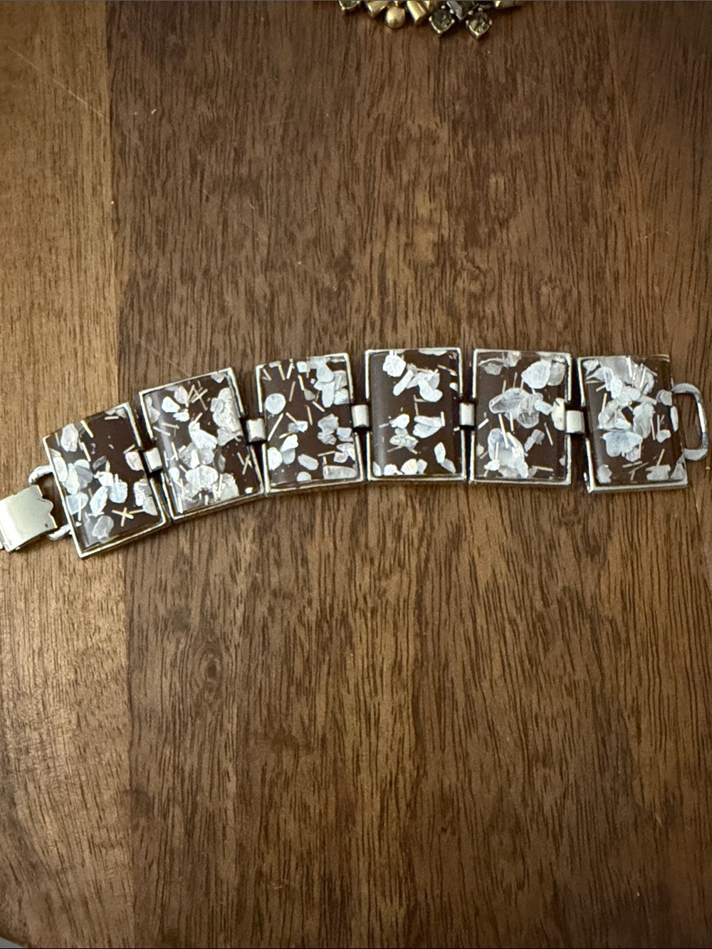 Vintage Brown and Silver Inlay Panel Bracelet